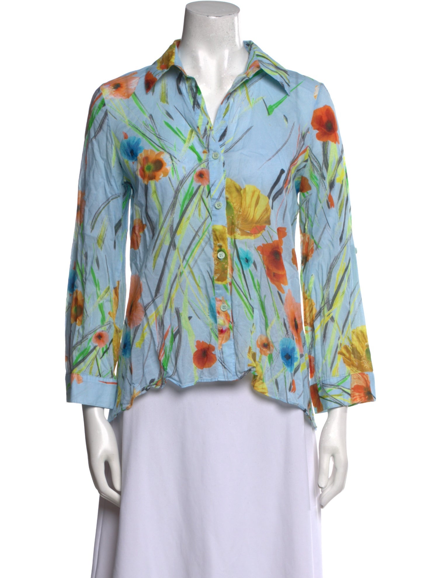Alice + Olivia Printed Three-Quarter Sleeve Button-Up Top