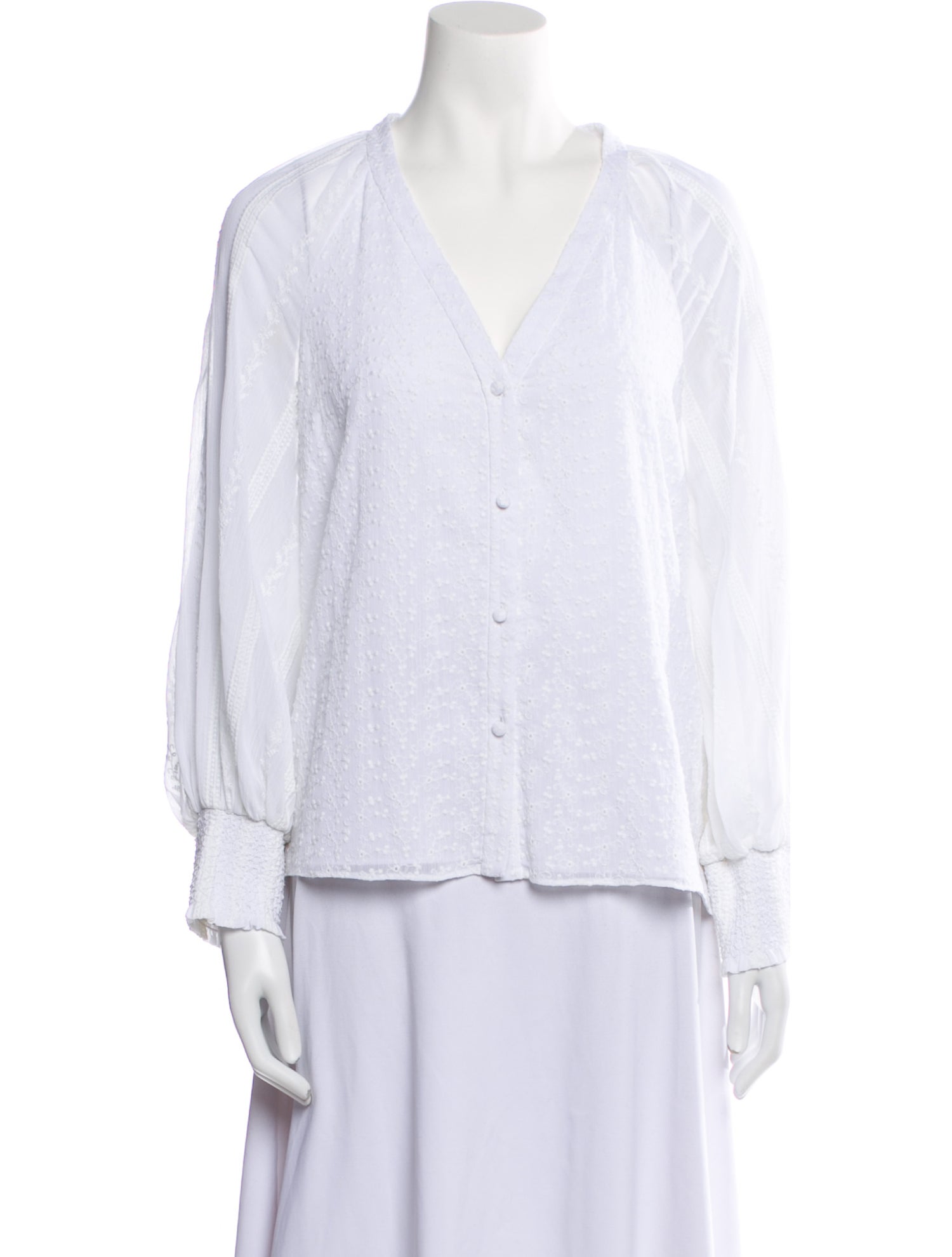Alice + Olivia V-Neck Long Sleeve Button-Up Top