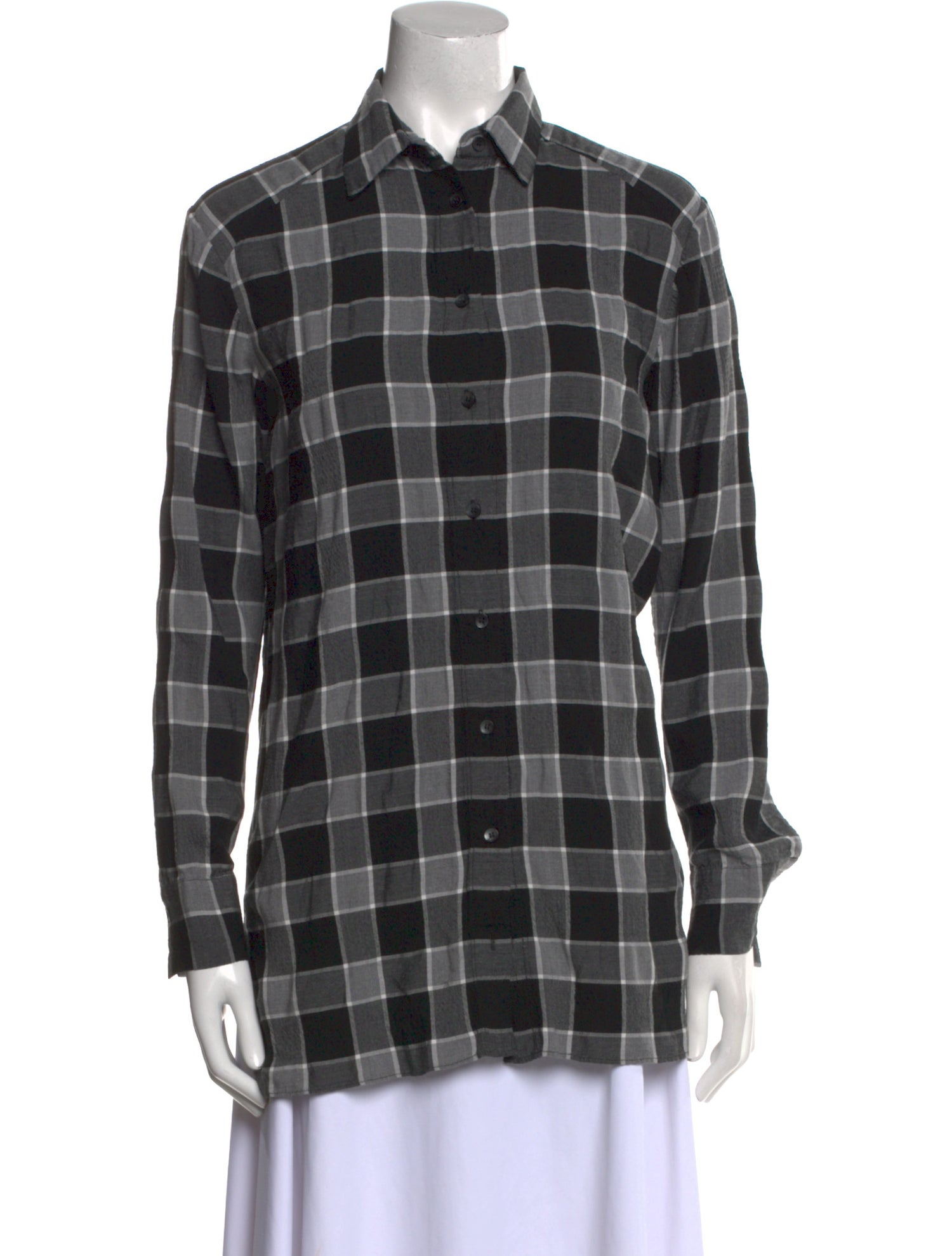Alice + Olivia Plaid Print Long Sleeve Button-Up Top