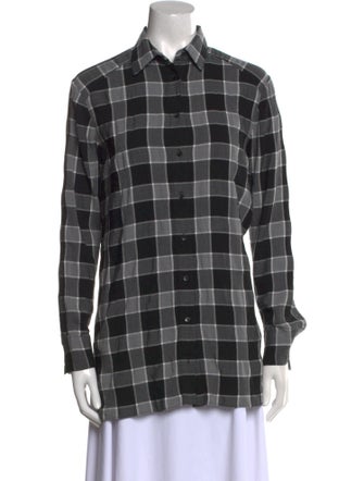 Alice + Olivia Plaid Print Long Sleeve Button-Up Top