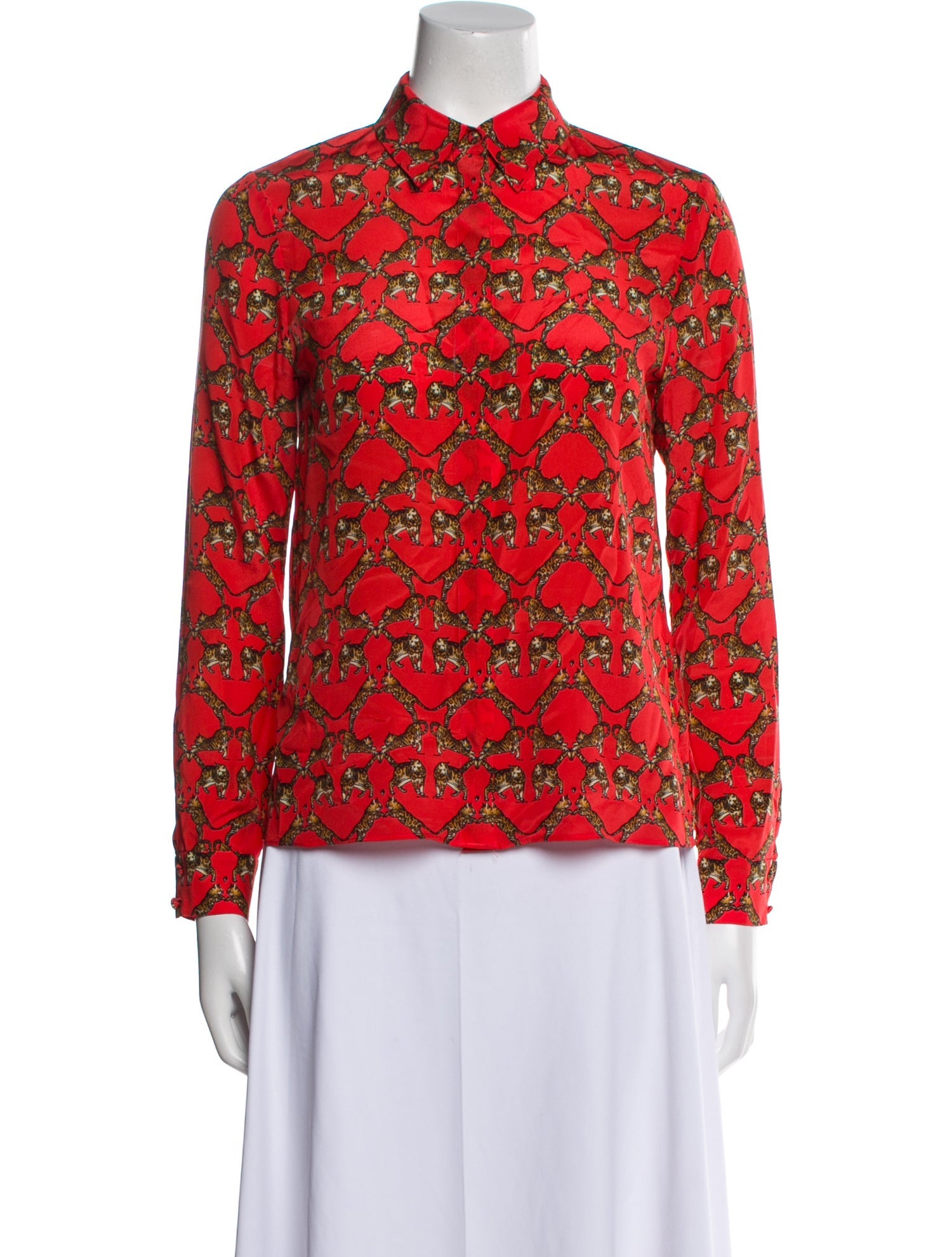 Alice + Olivia Silk Floral Print Button-Up Top