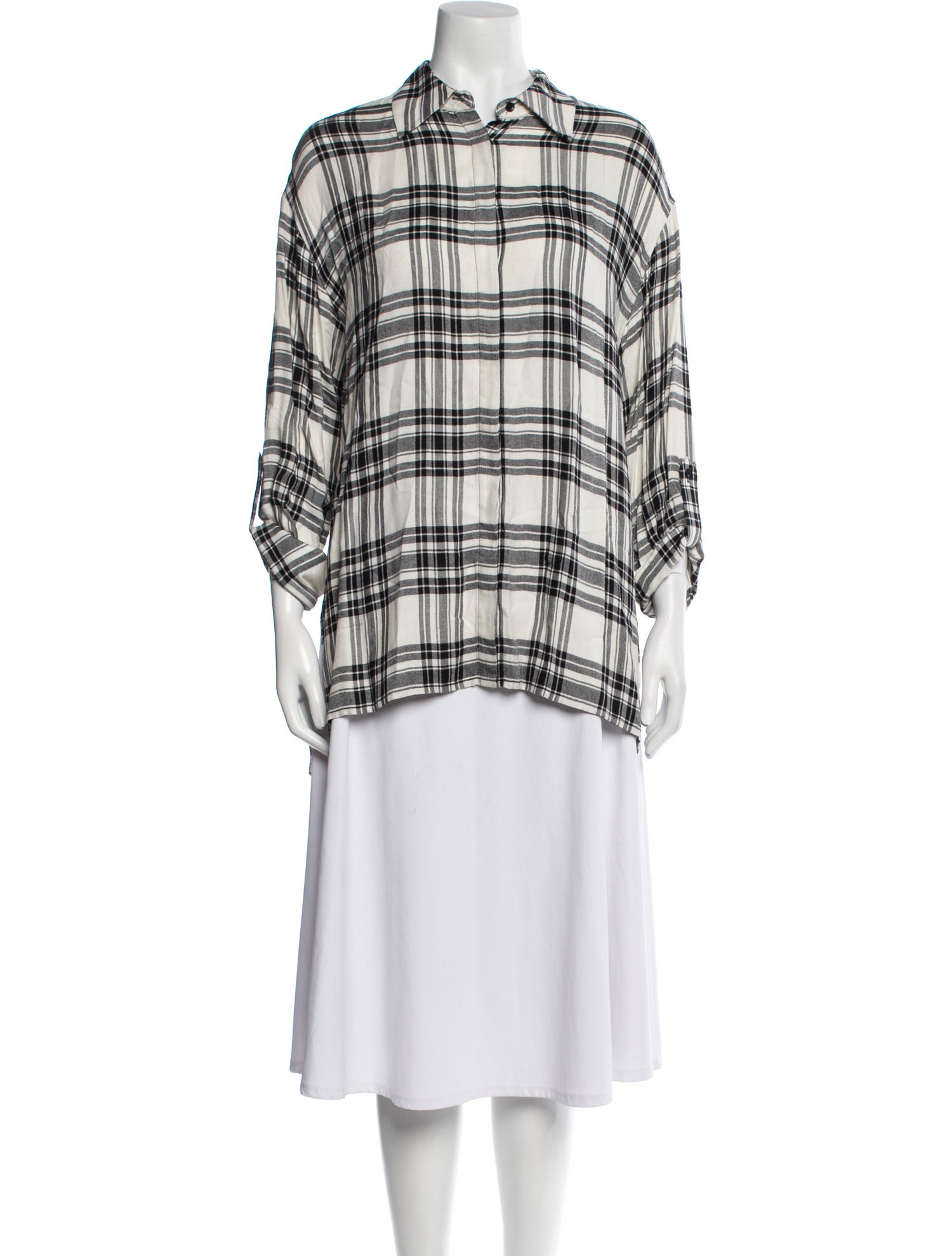 Alice + Olivia Plaid Print Mock Neck Button-Up Top