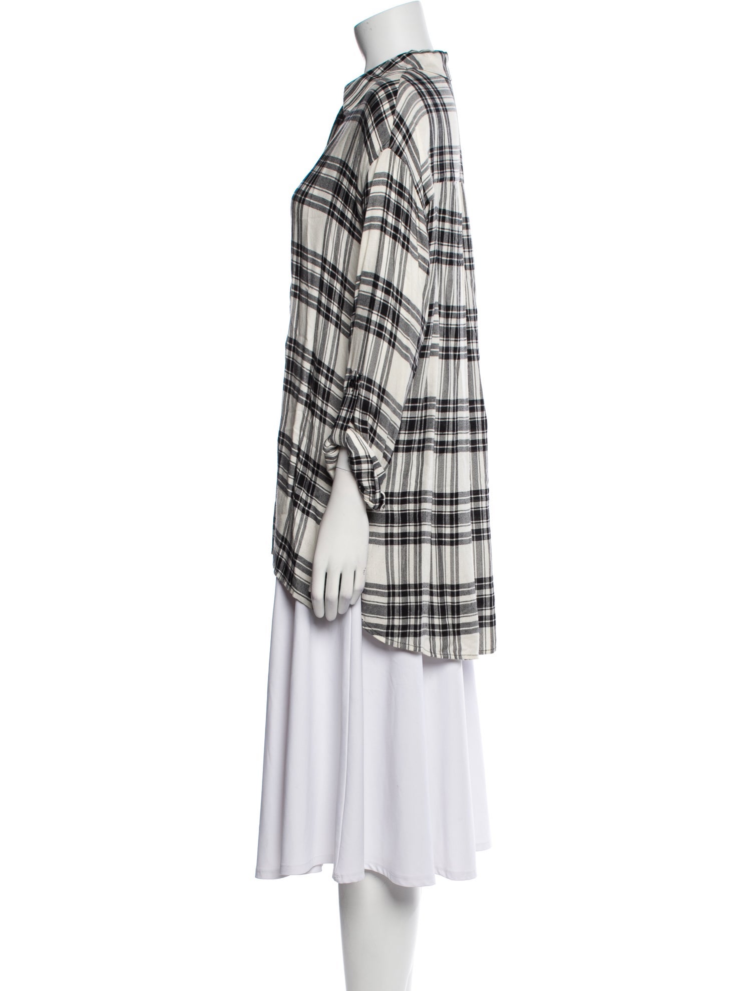 Alice + Olivia Plaid Print Mock Neck Button-Up Top