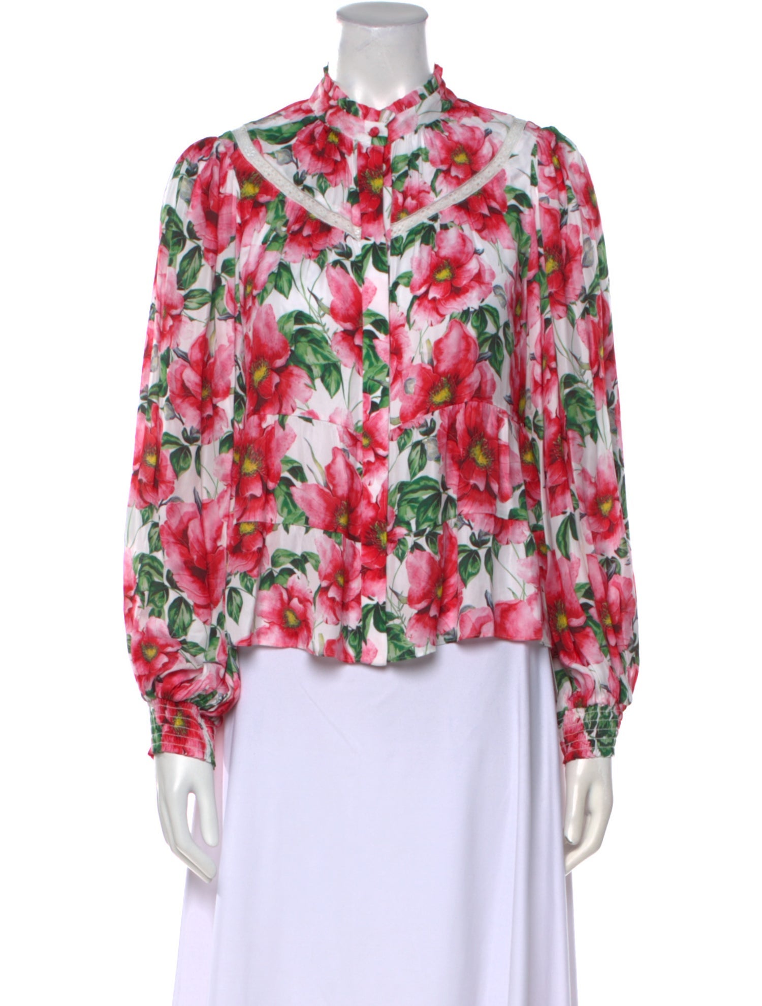 Alice + Olivia Floral Print Mock Neck Blouse