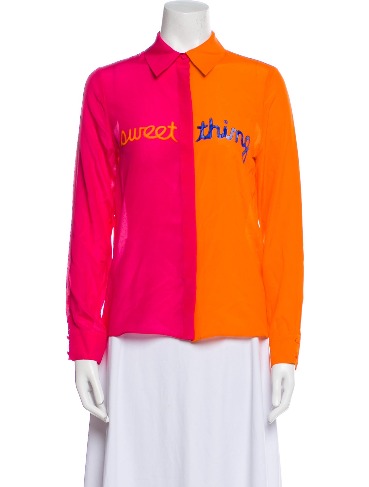 Alice + Olivia Silk Graphic Print Button-Up Top