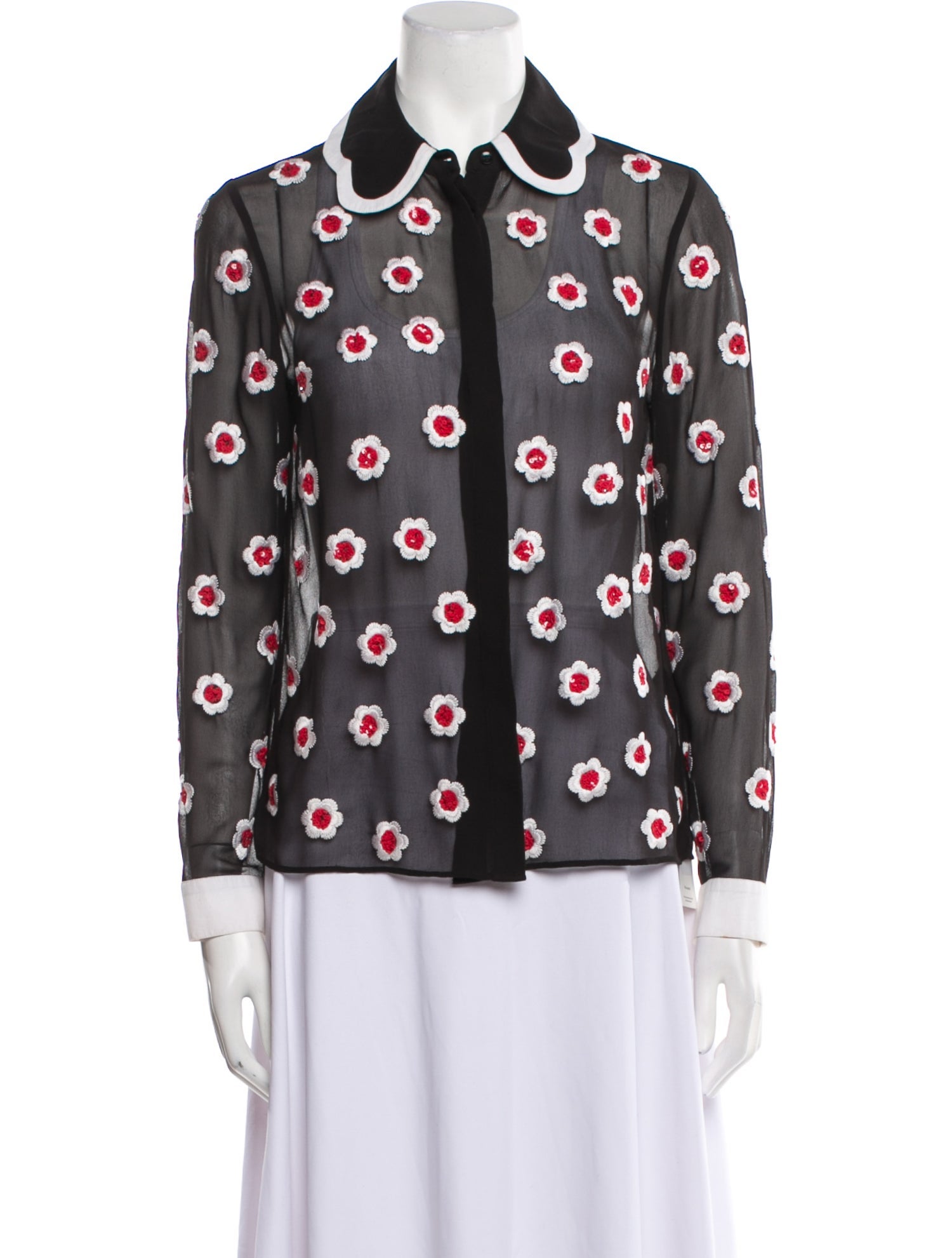 Alice + Olivia Lace Pattern Long Sleeve Button-Up Top