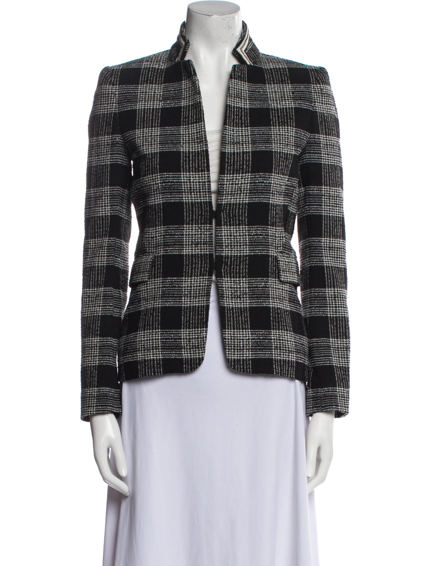 Alice + Olivia Virgin Wool Plaid Print Blazer