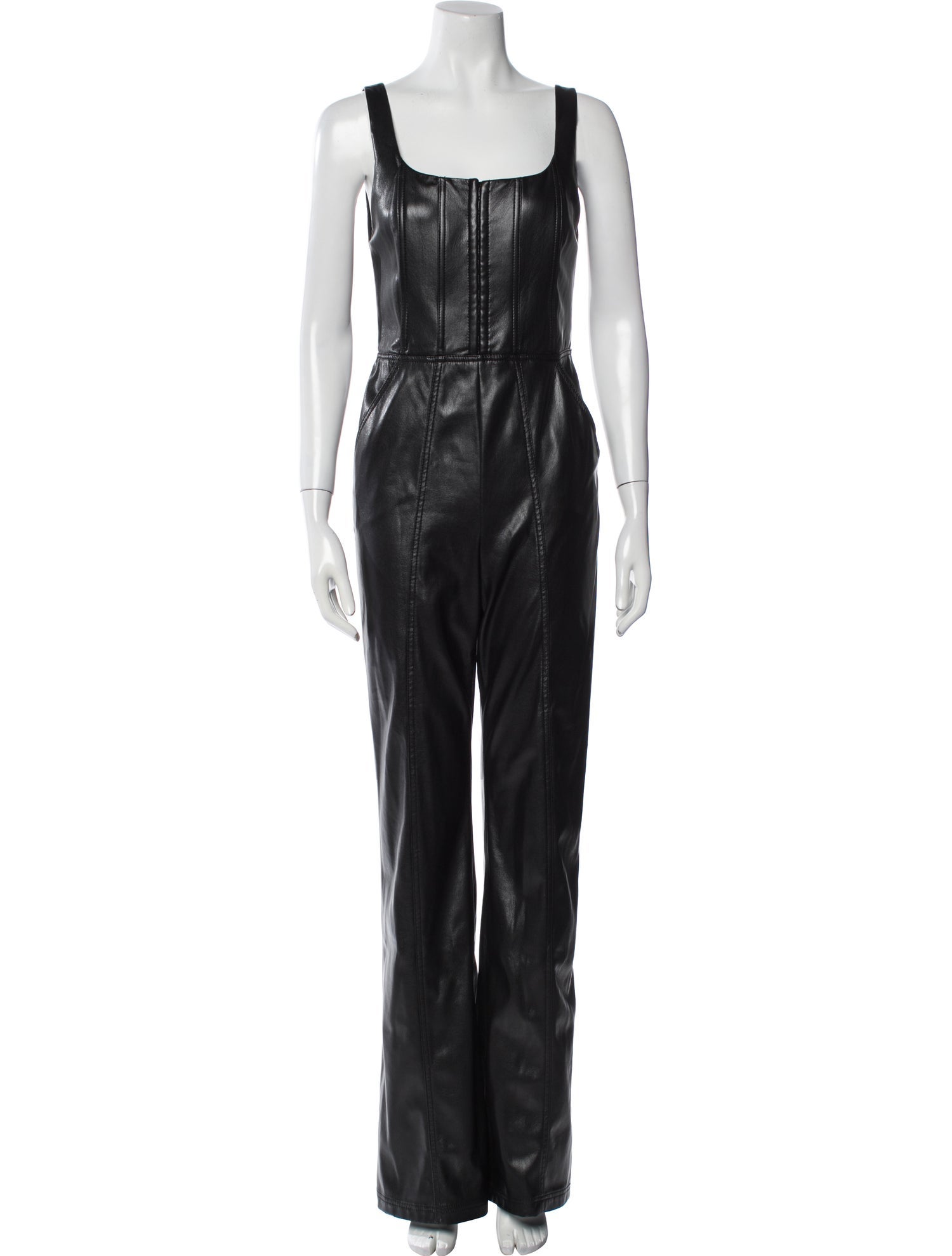 Alice + Olivia Faux Leather Square Neckline Jumpsuit