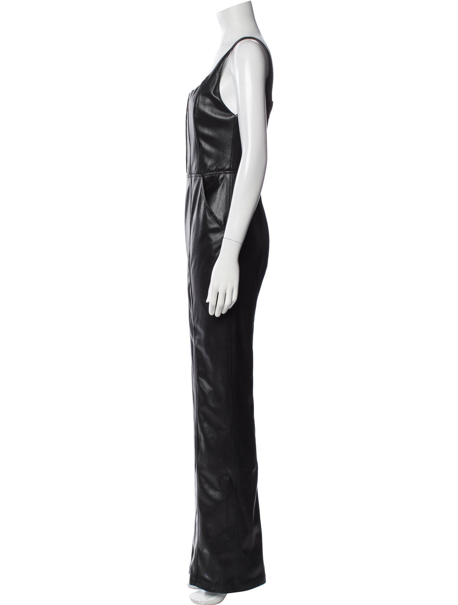 Alice + Olivia Faux Leather Square Neckline Jumpsuit