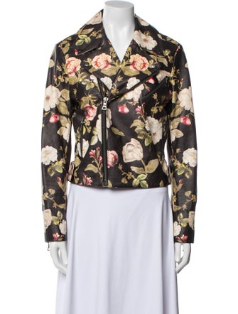 Alice + Olivia Lamb Leather Floral Print Biker Jacket