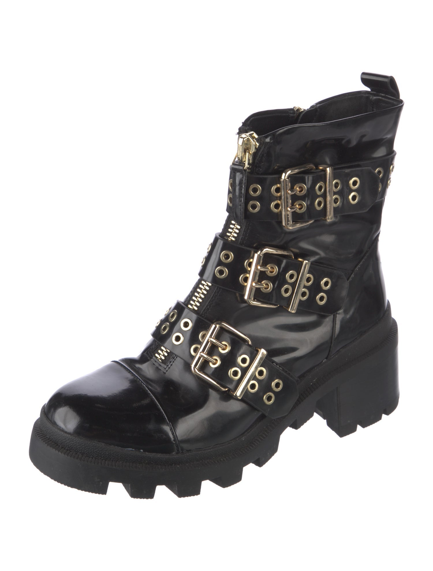 Alice + Olivia Patent Leather Eyelet Trim Combat Boots