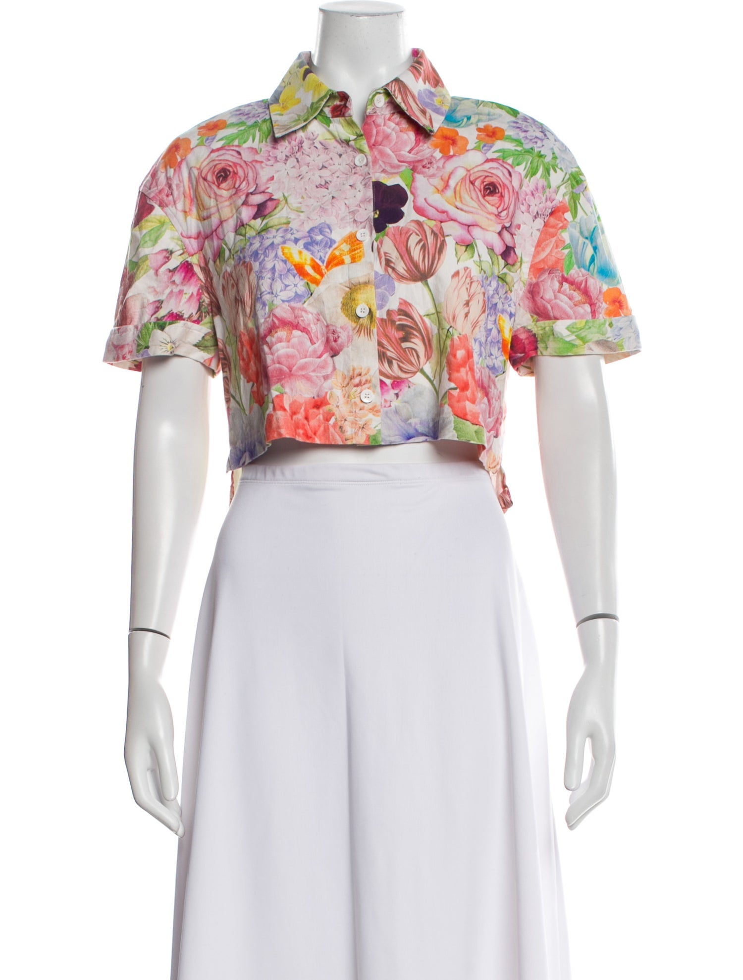 Alice + Olivia Floral Print Short Sleeve Crop Top
