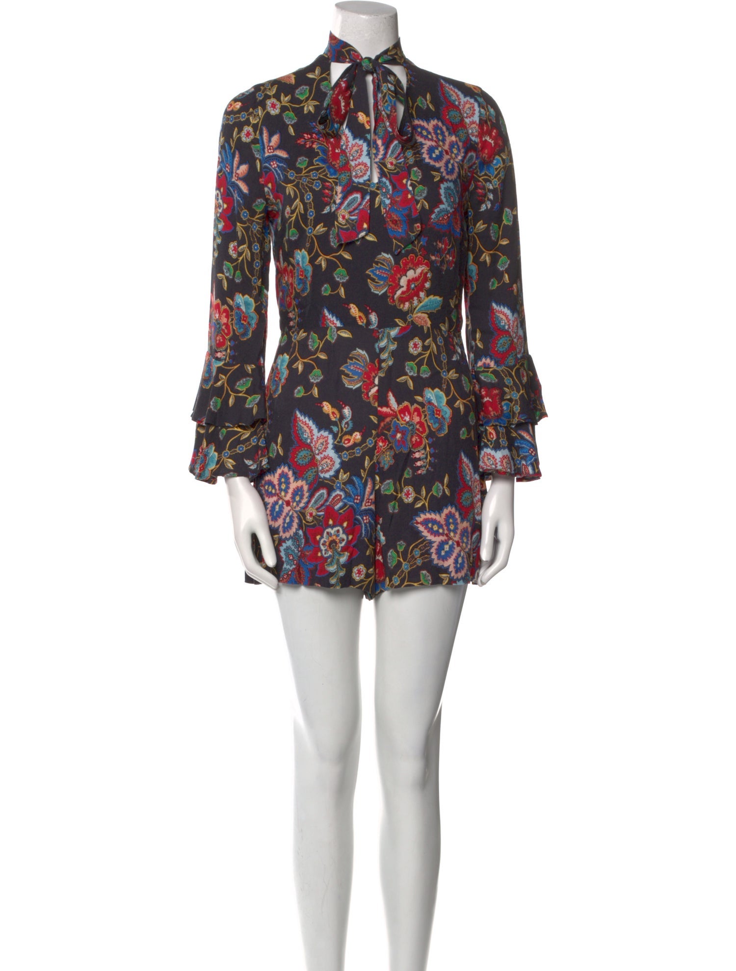 Alice + Olivia Floral Print Tie Neck Romper