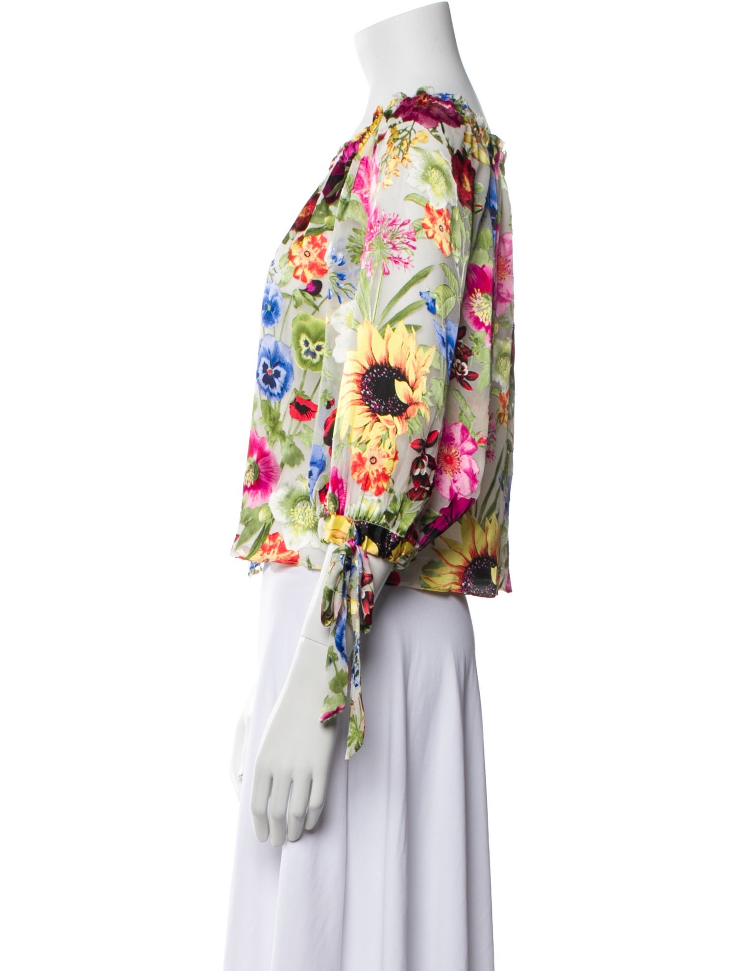 Alice + Olivia Floral Print Bateau Neckline Blouse