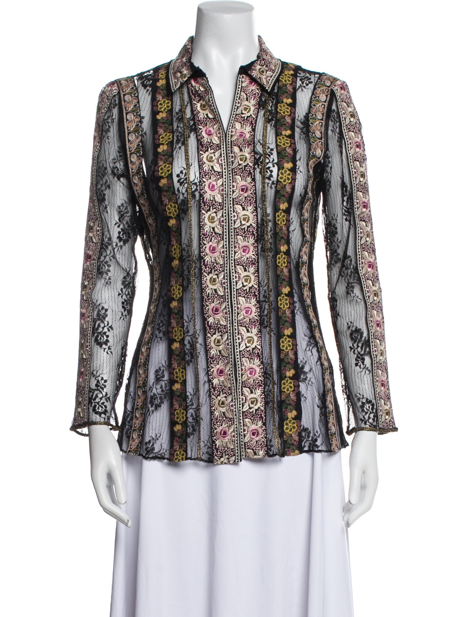 Alice + Olivia Nylon Printed Button-Up Top