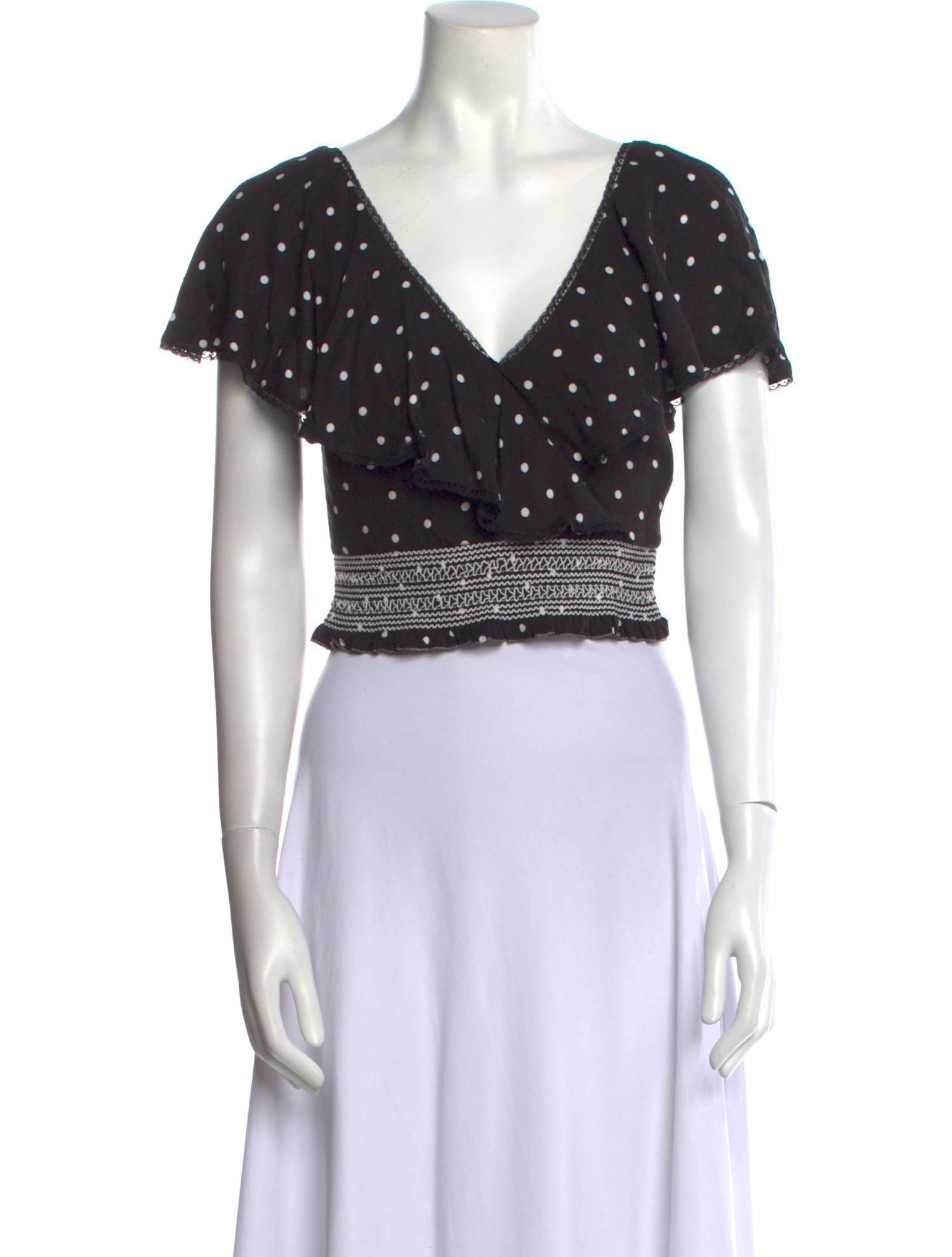 Alice + Olivia Polka Dot Print V-Neck Crop Top