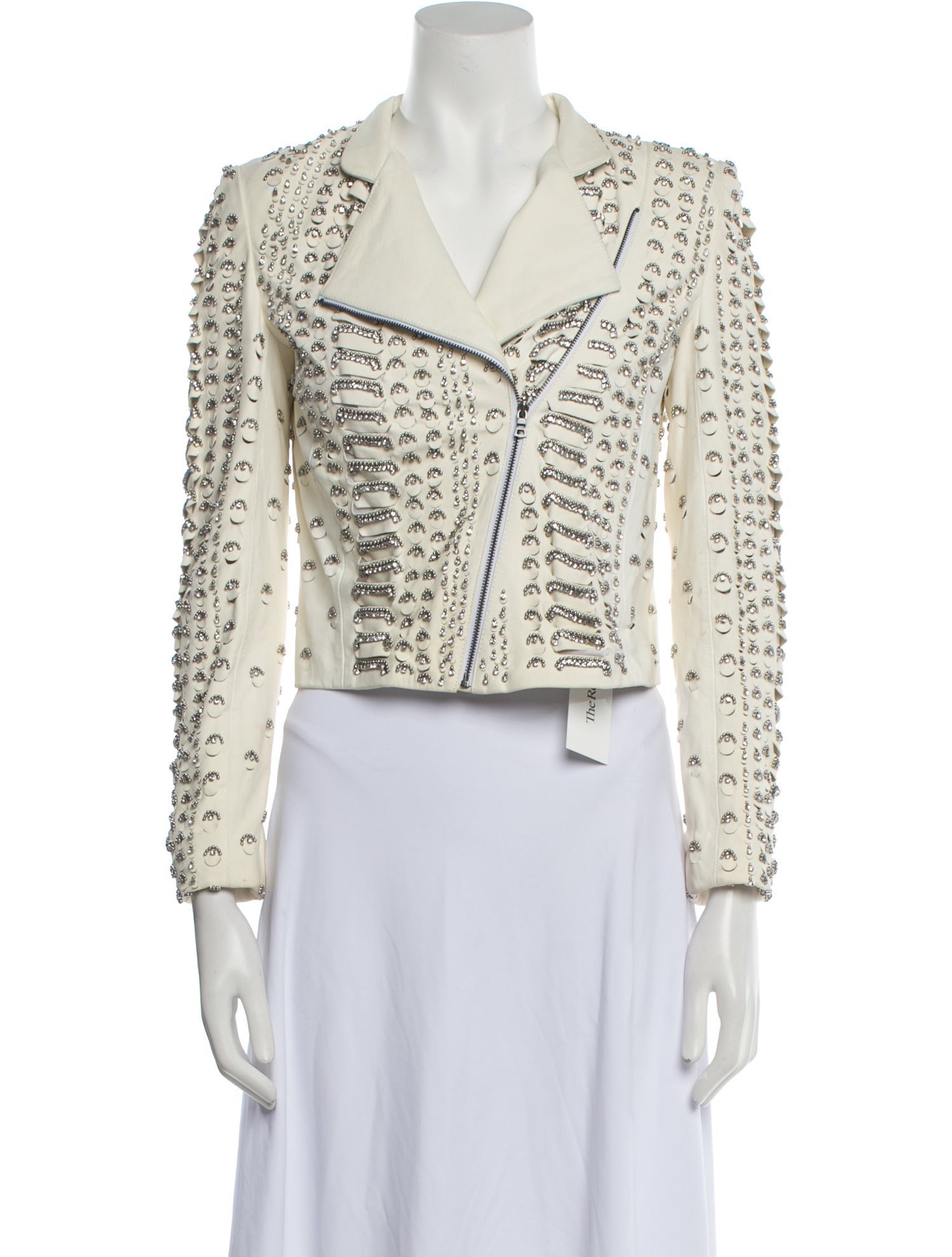 Alice + Olivia Goat Leather Tweed Pattern Biker Jacket