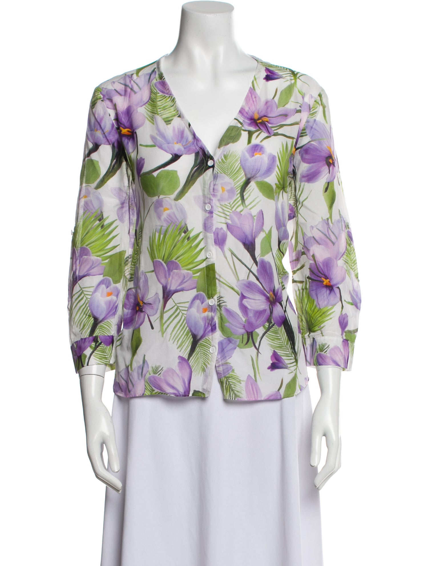 Alice + Olivia Floral Print V-Neck Blouse