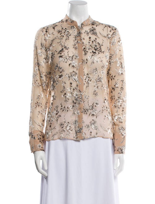 Alice + Olivia Floral Print Mock Neck Button-Up Top