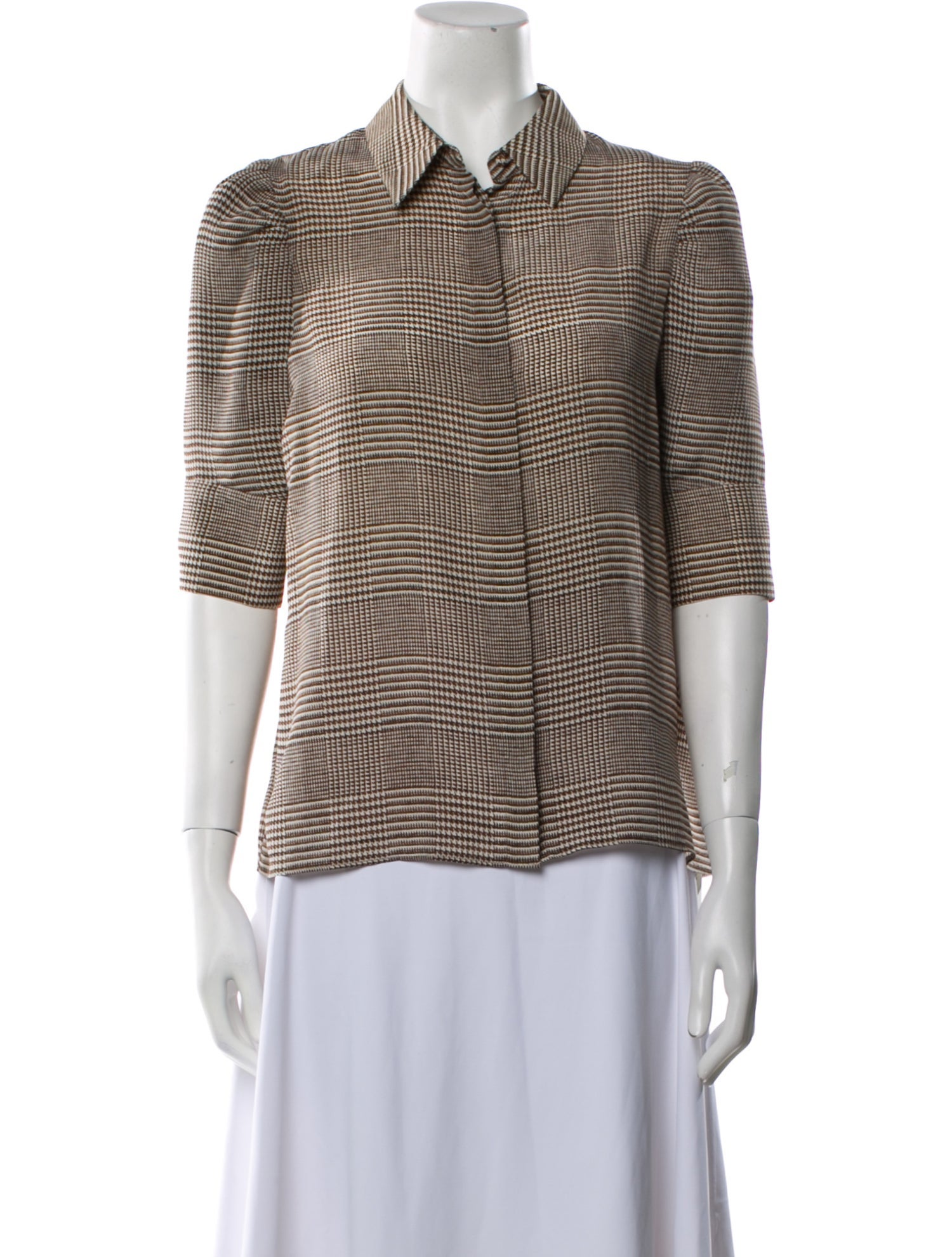 Alice + Olivia Silk Plaid Print Button-Up Top