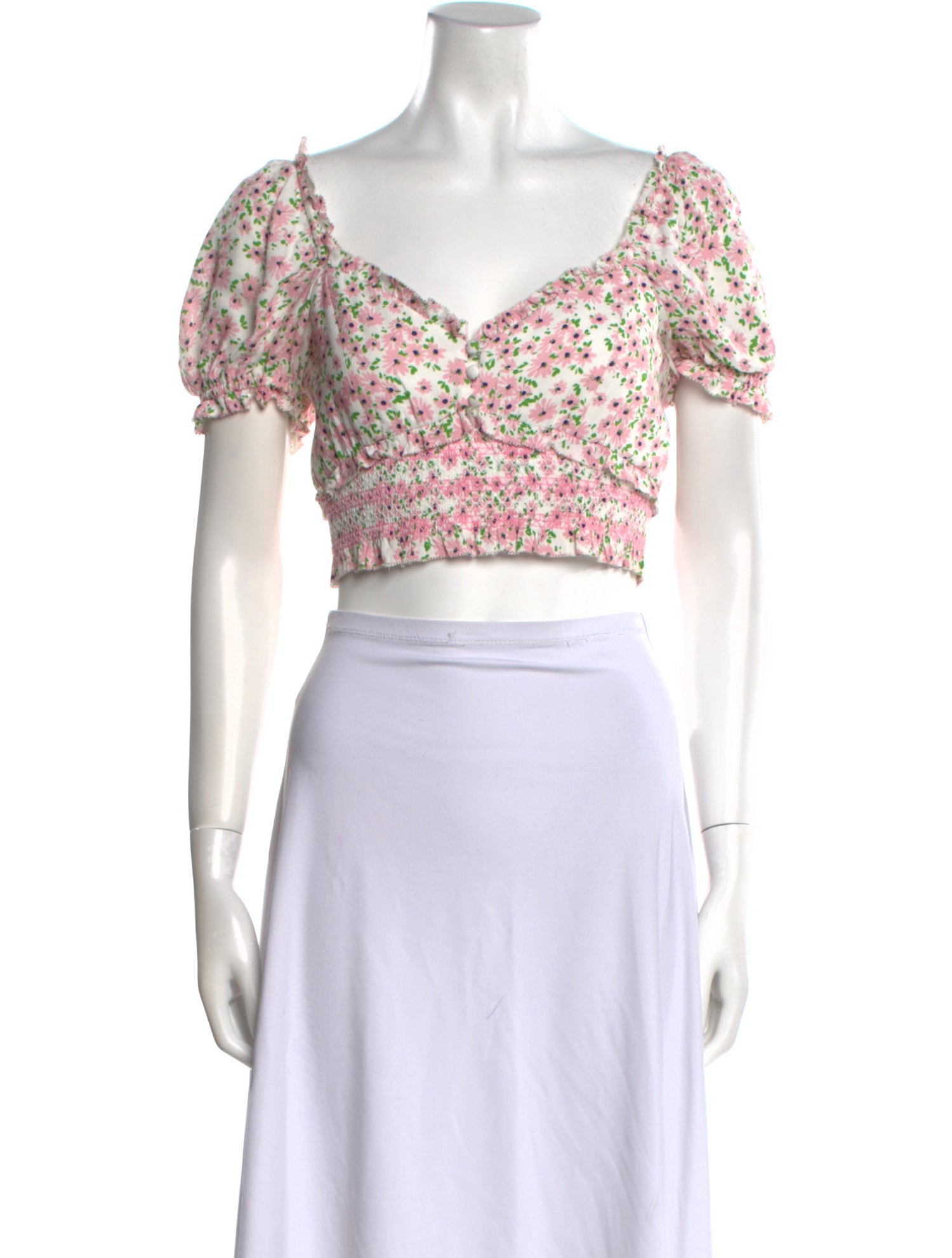 Alice + Olivia Floral Print V-Neck Crop Top