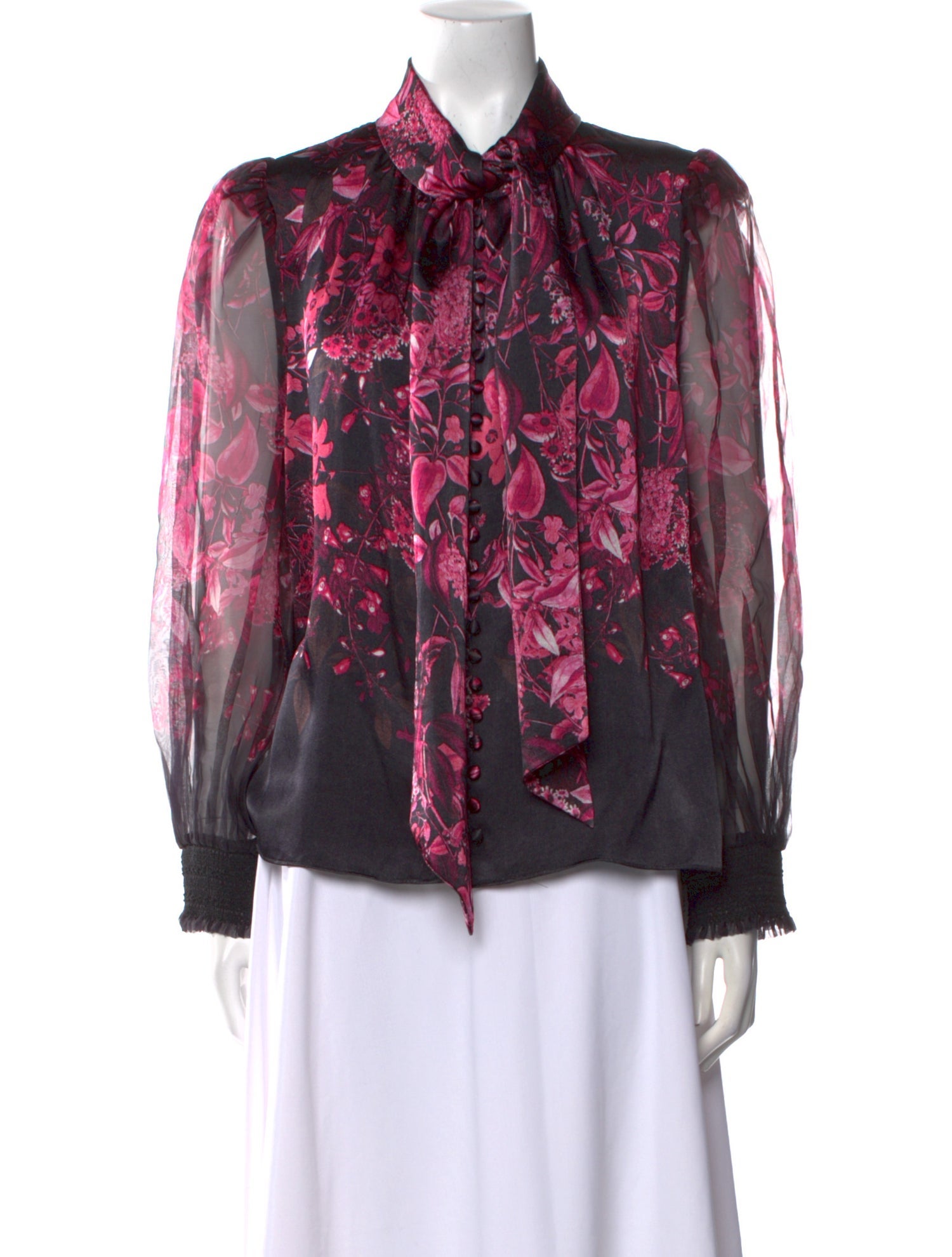 Alice + Olivia Floral Print Long Sleeve Button-Up Top