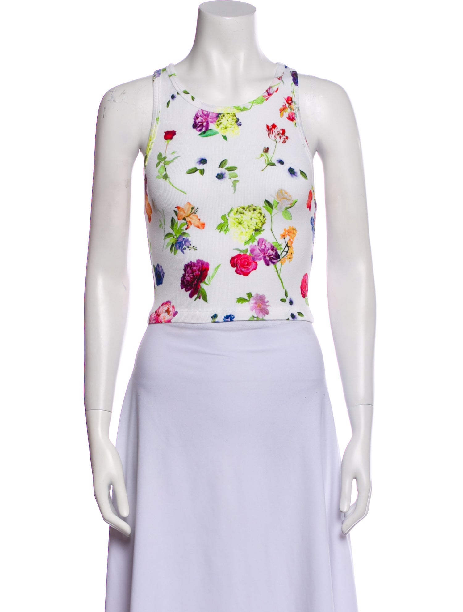 Alice + Olivia Floral Print Scoop Neck Crop Top