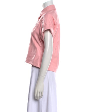 Alice + Olivia Faux Leather Short Sleeve Button-Up Top