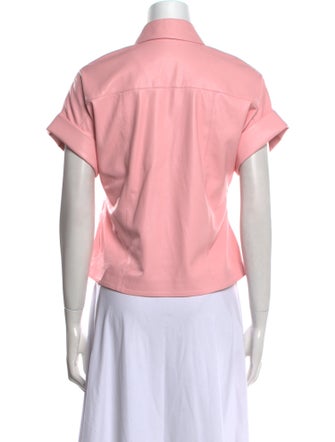 Alice + Olivia Faux Leather Short Sleeve Button-Up Top