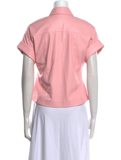 Alice + Olivia Faux Leather Short Sleeve Button-Up Top