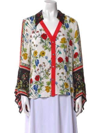 Alice + Olivia Floral Print Long Sleeve Button-Up Top