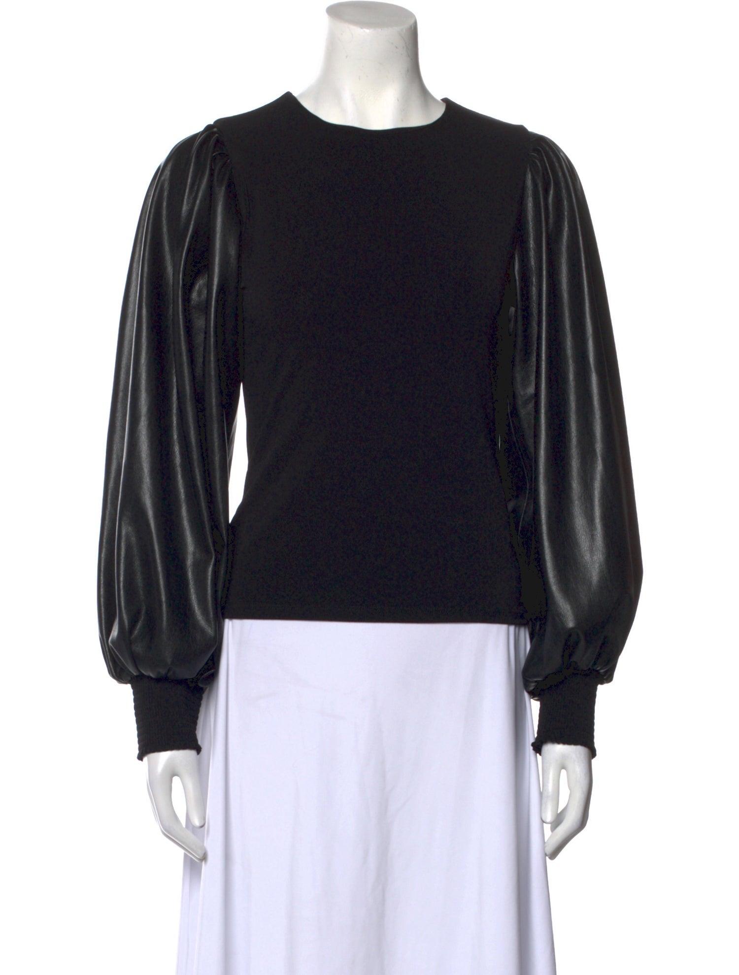 Alice + Olivia Faux Leather Crew Neck Sweatshirt
