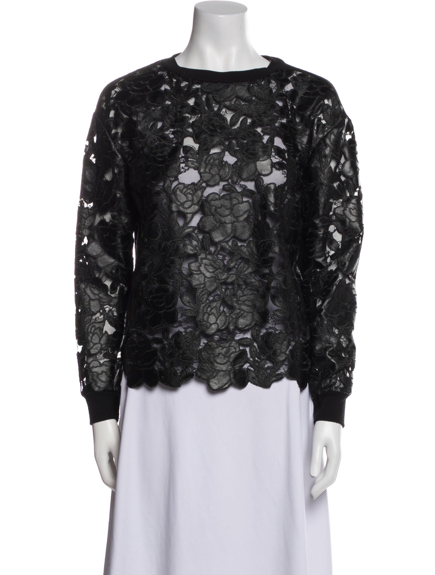 Alice + Olivia Lace Pattern Crew Neck Blouse