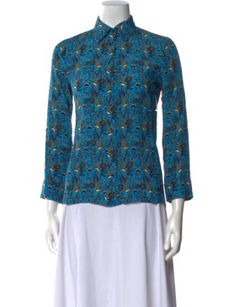Alice + Olivia Floral Print Three-Quarter Sleeve Button-Up Top