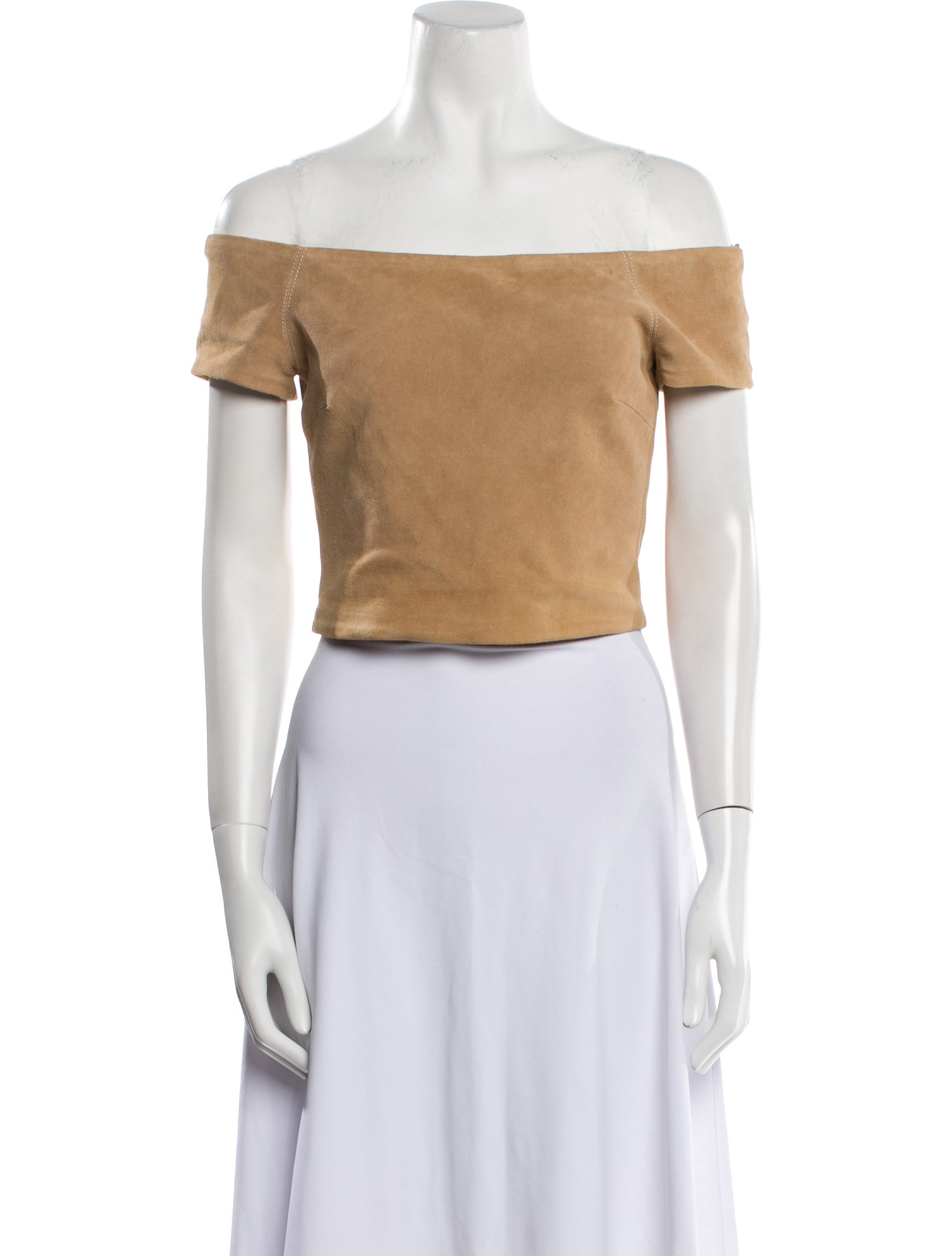 Alice + Olivia Lamb Leather Off-The-Shoulder Crop Top