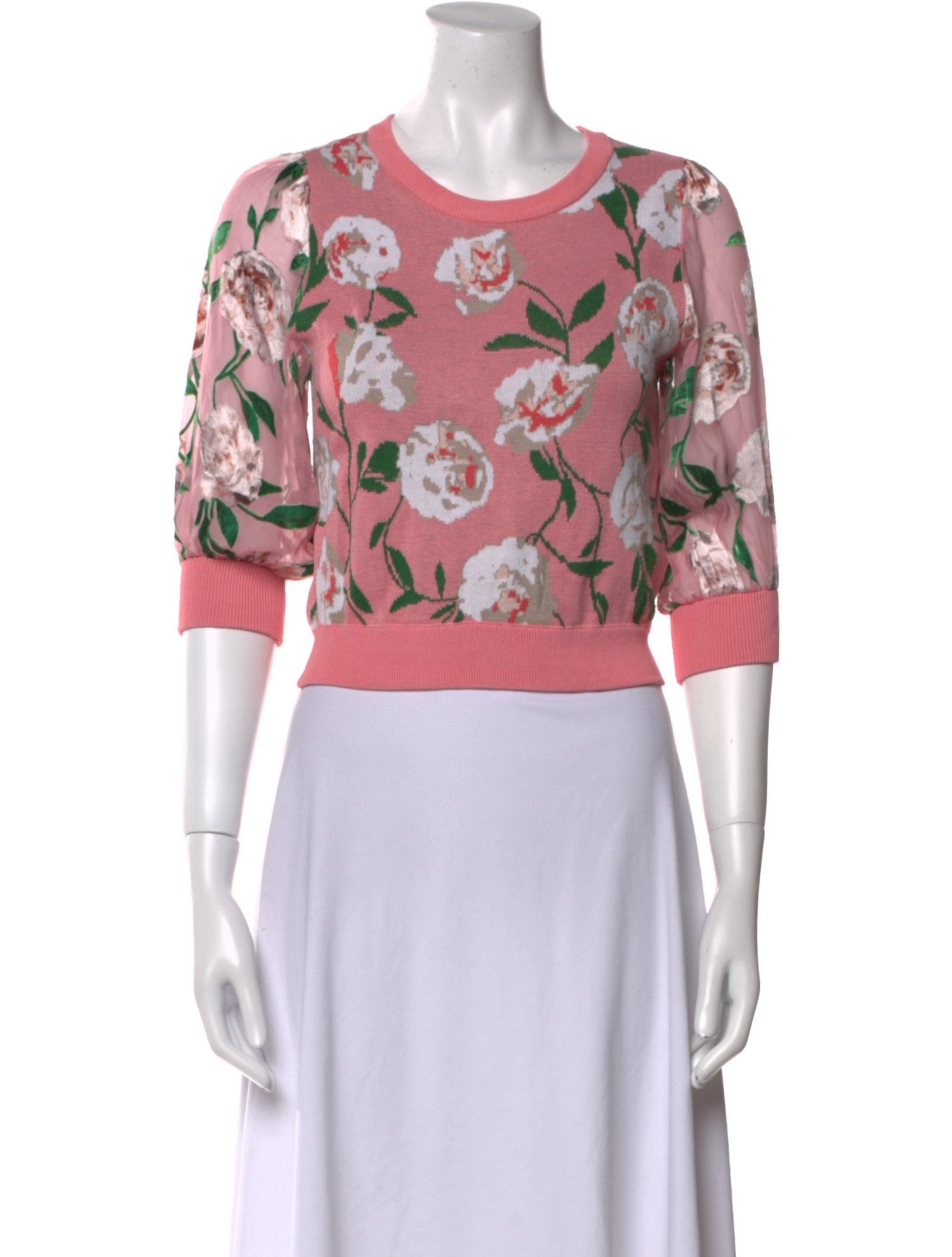 Alice + Olivia Floral Print Crew Neck Sweater