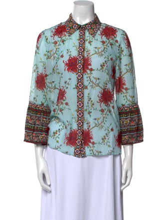 Alice + Olivia Floral Print Mock Neck Button-Up Top