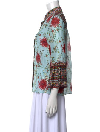 Alice + Olivia Floral Print Mock Neck Button-Up Top