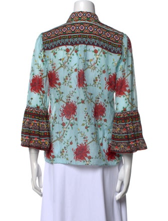 Alice + Olivia Floral Print Mock Neck Button-Up Top