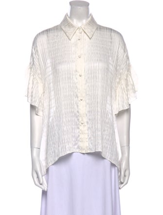 Alice + Olivia Striped Short Sleeve Button-Up Top