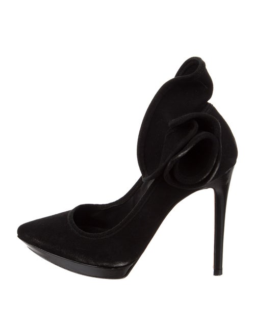 Alice + Olivia Suede Ruffle Embellishment D'Orsay Pumps