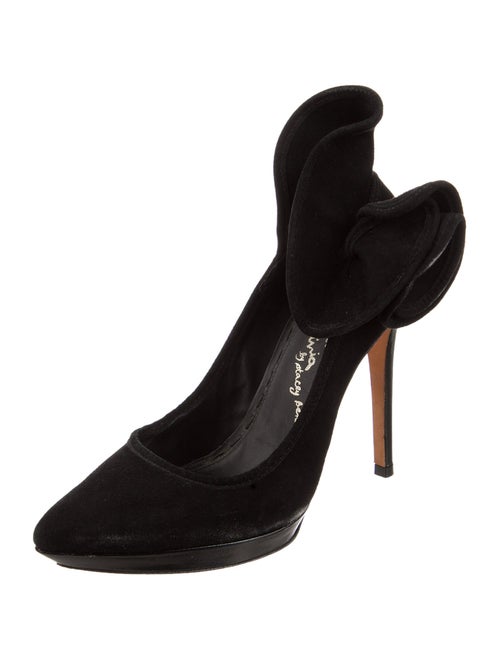 Alice + Olivia Suede Ruffle Embellishment D'Orsay Pumps