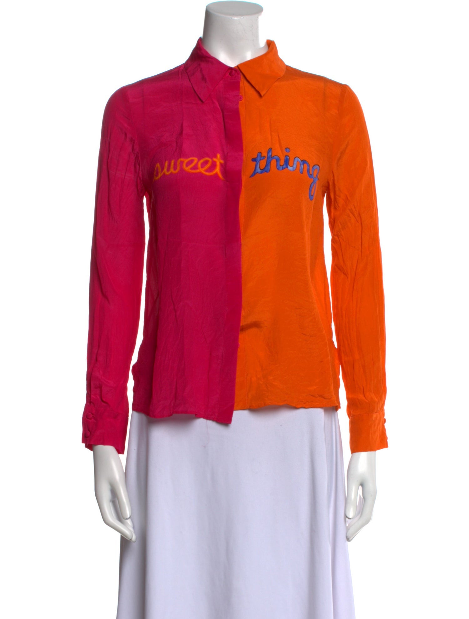 Alice + Olivia Silk Graphic Print Button-Up Top