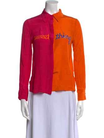 Alice + Olivia Silk Graphic Print Button-Up Top