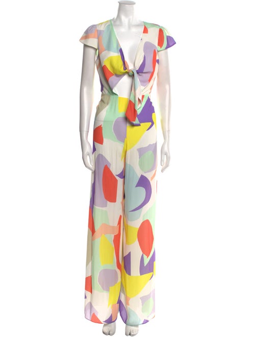 Alice + Olivia Colorblock Pattern Plunge Neckline Jumpsuit