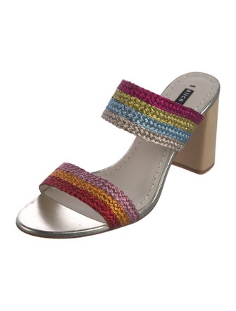 Alice + Olivia Leather Colorblock Pattern Slides