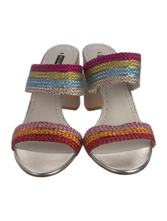 Alice + Olivia Leather Colorblock Pattern Slides