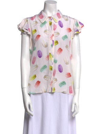 Alice + Olivia Silk Floral Print Button-Up Top