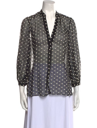 Alice + Olivia Printed V-Neck Button-Up Top