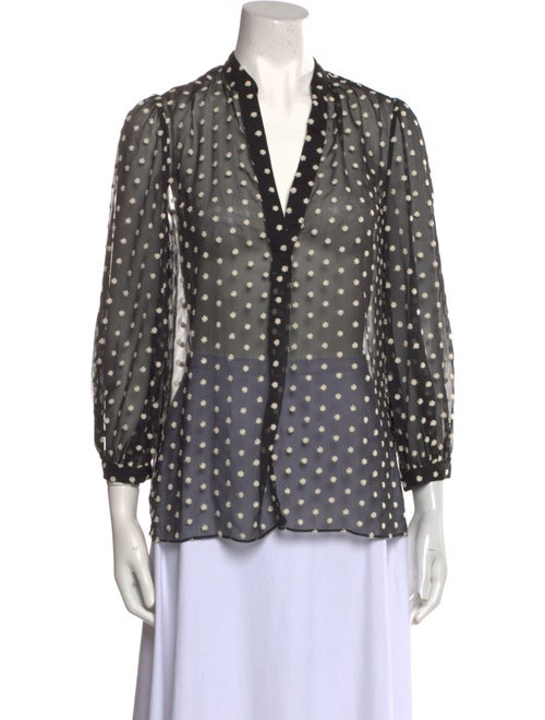 Alice + Olivia Printed V-Neck Button-Up Top